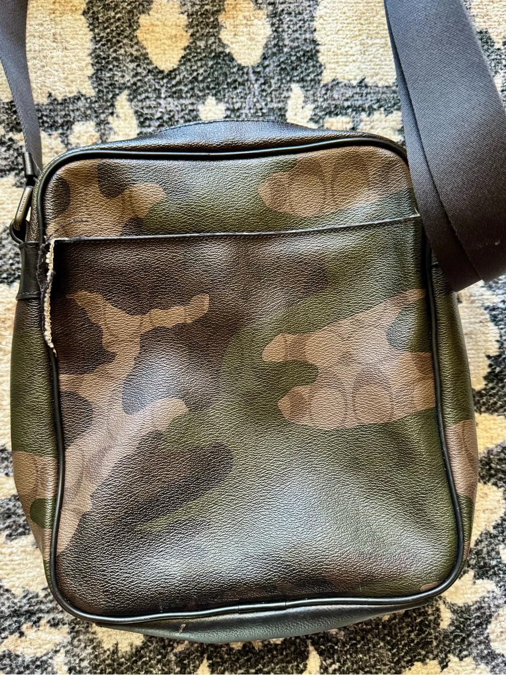 Coach Men's Charles Flight Camo Canvas Crossbody Bag Green/Brown-Needs Repair